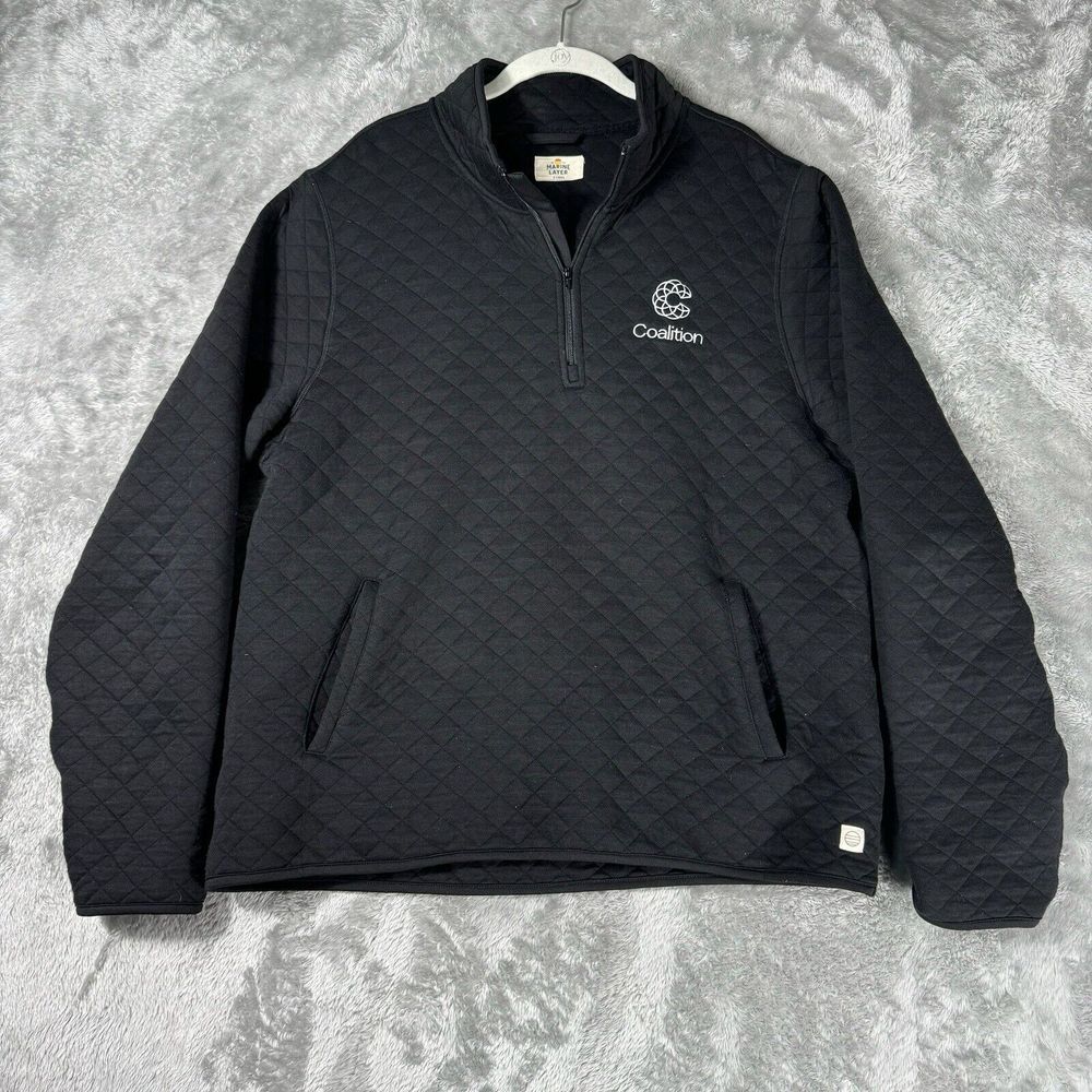 Marine Layer Jacket Mens XL Quilted Pullover Black Embroidered